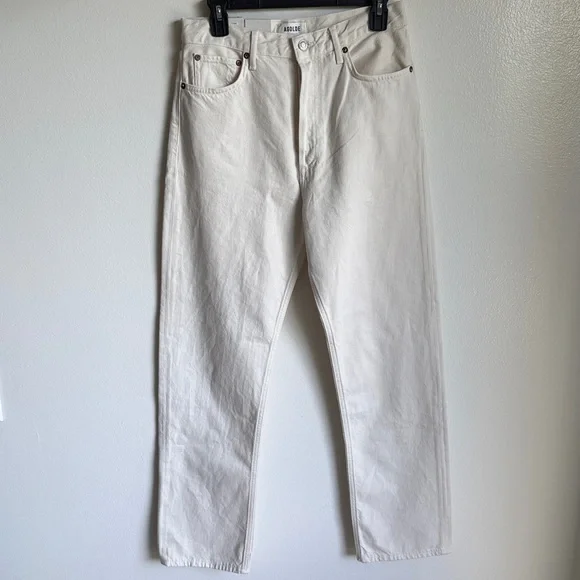 NWT Agolde 90’s Pinch Waist High Rise Straight Jeans in Color Drum Cream White - Picture 1 of 9